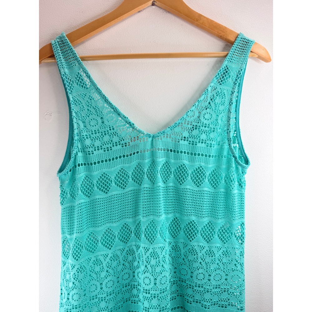 OP Women's Aqua Crochet Boho Beachy Swim Cover Up Dress Sz S Festival Coastal - Picture 7 of 8